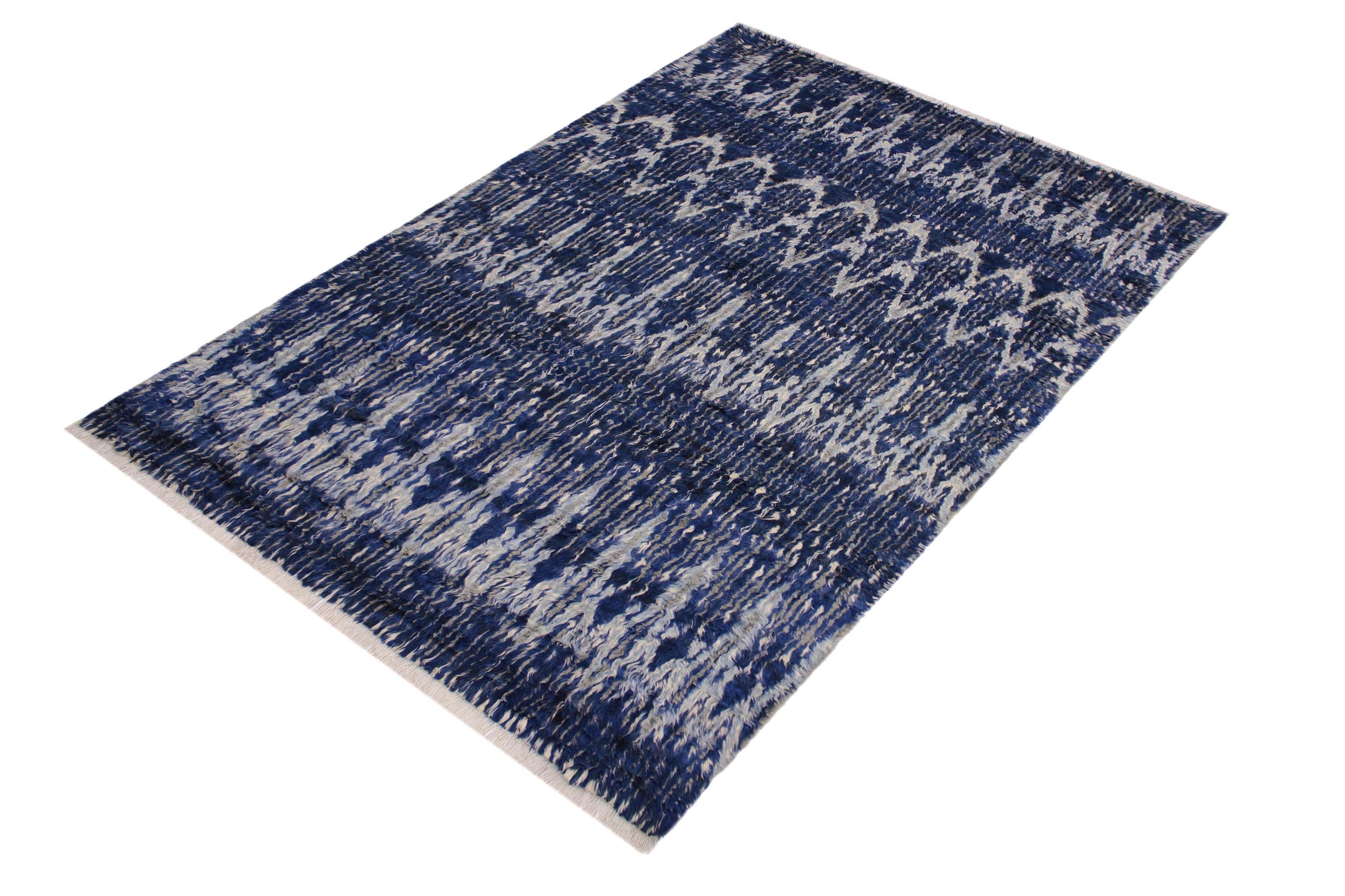 handmade Geometric Moroccan Blue Ivory Hand Knotted RECTANGLE 100% WOOL area rug 8' x 10'