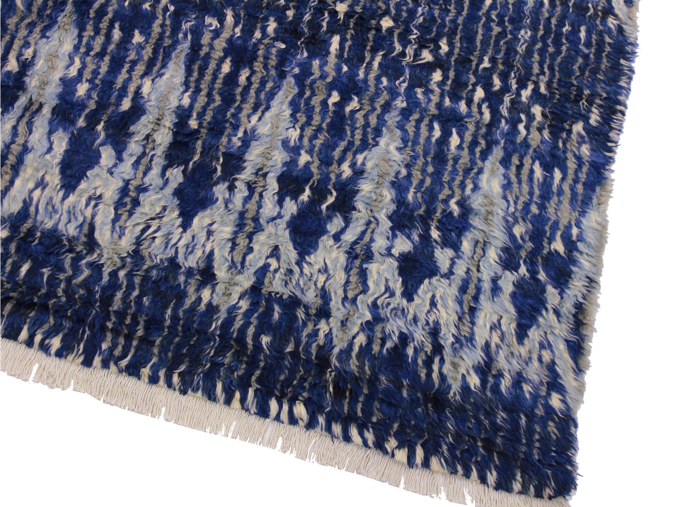 handmade Geometric Moroccan Blue Ivory Hand Knotted RECTANGLE 100% WOOL area rug 8' x 10'