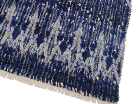 handmade Geometric Moroccan Blue Ivory Hand Knotted RECTANGLE 100% WOOL area rug 8' x 10'