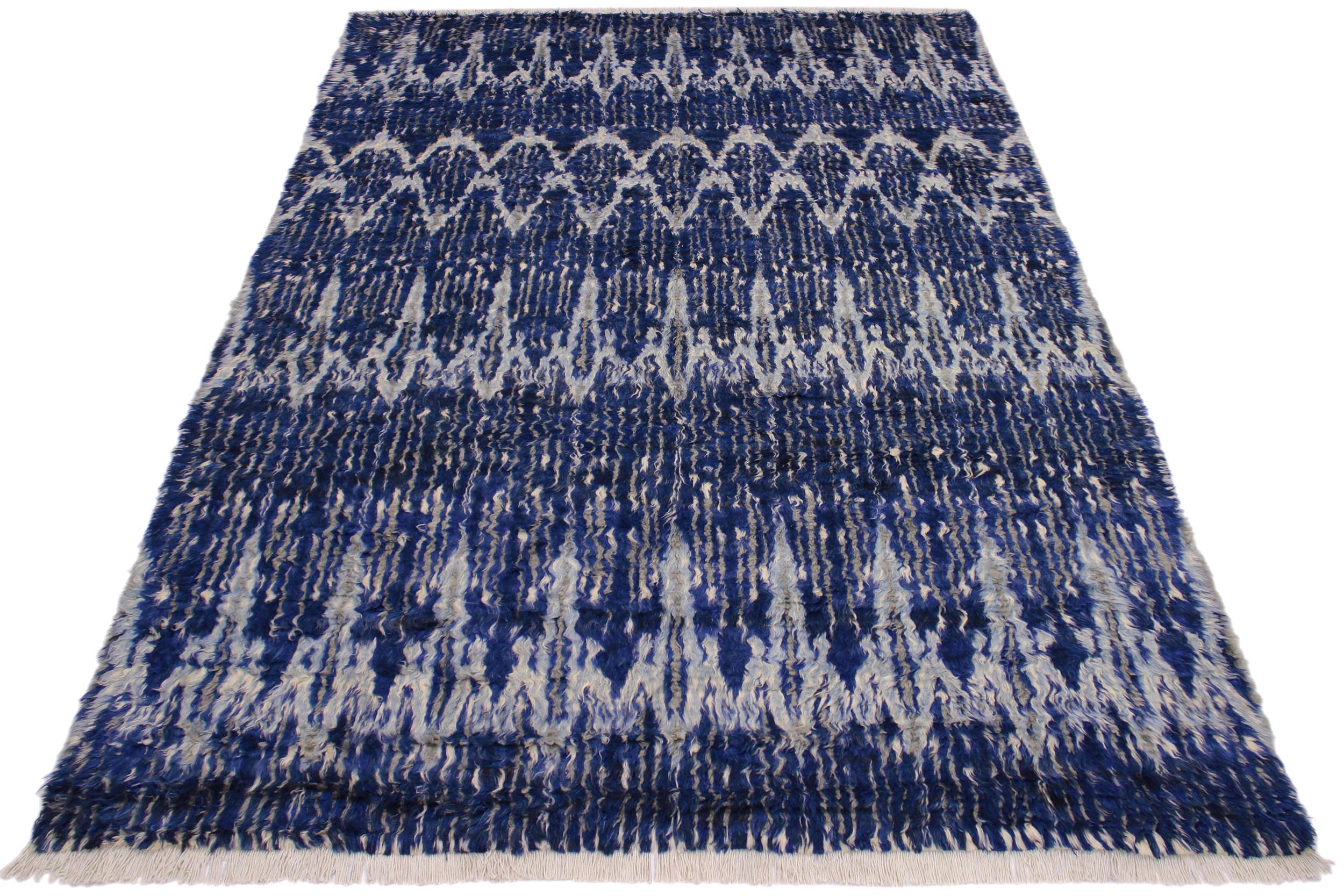 handmade Geometric Moroccan Blue Ivory Hand Knotted RECTANGLE 100% WOOL area rug 8' x 10'