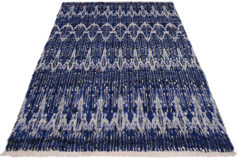 handmade Geometric Moroccan Blue Ivory Hand Knotted RECTANGLE 100% WOOL area rug 8' x 10'