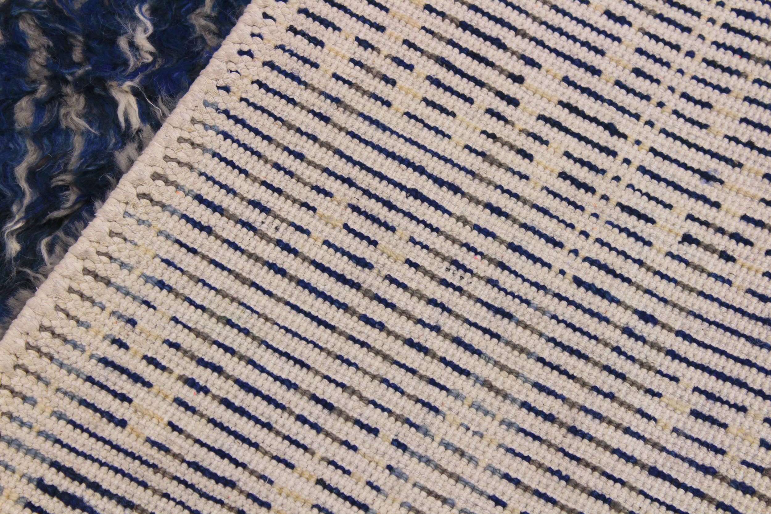 handmade Geometric Moroccan Blue Ivory Hand Knotted RECTANGLE 100% WOOL area rug 8' x 10'