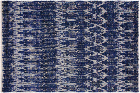 handmade Geometric Moroccan Blue Ivory Hand Knotted RECTANGLE 100% WOOL area rug 8' x 10'