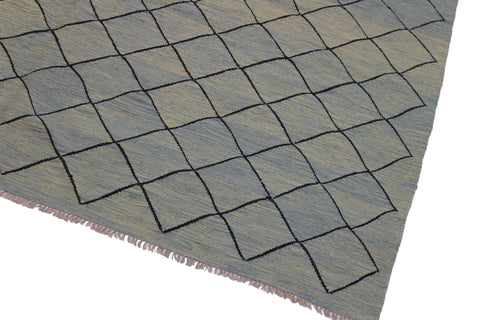 handmade Modern Kilim Lt. Blue Black Hand-Woven RECTANGLE 100% WOOL area rug 8' x 10'