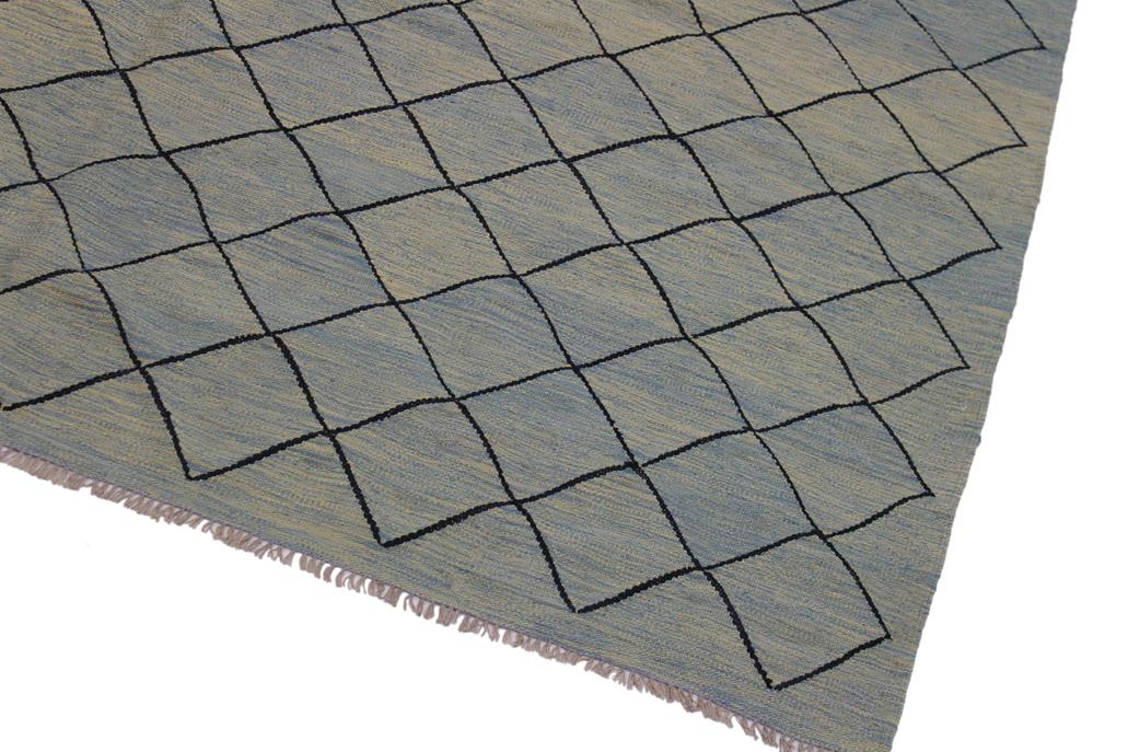 Flat Weave Kilim Antique Navaho Vintage handmade Modern Kilim Lt. Blue Black Hand-Woven Rectangle 100% Wool Area Rug 8x10 