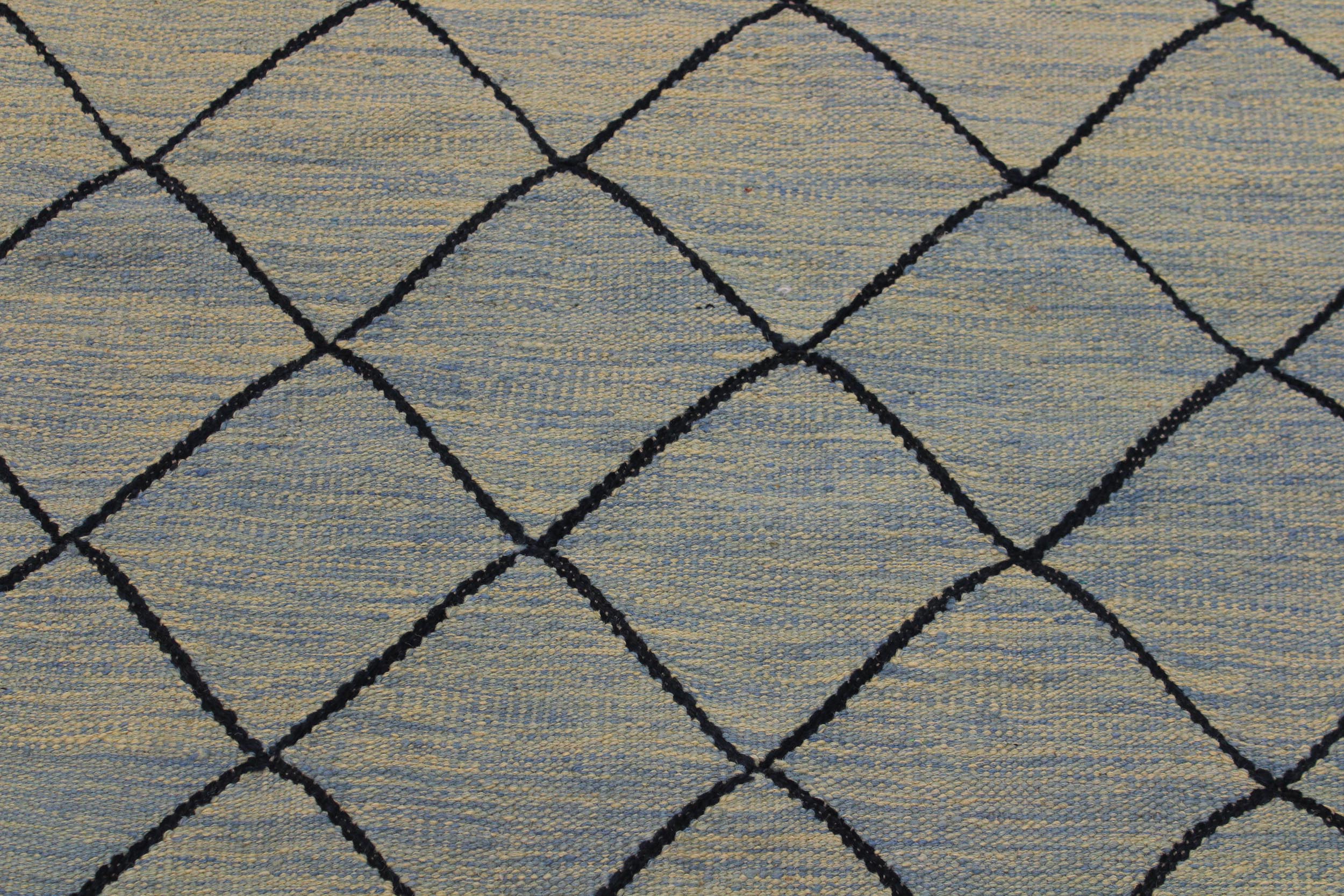 handmade Modern Kilim Lt. Blue Black Hand-Woven RECTANGLE 100% WOOL area rug 8' x 10'