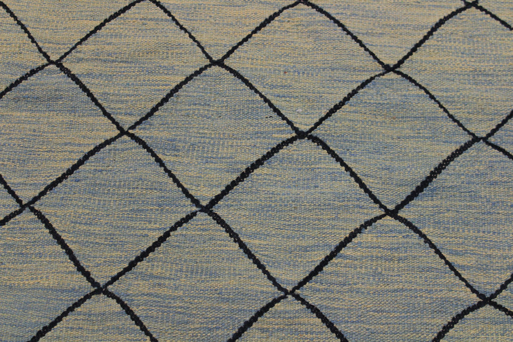 handmade Modern Kilim Lt. Blue Black Hand-Woven RECTANGLE 100% WOOL area rug 8' x 10'
