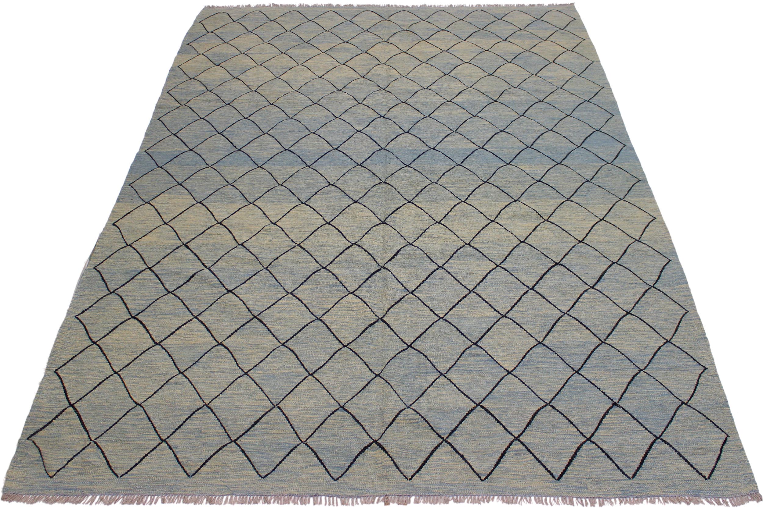 handmade Modern Kilim Lt. Blue Black Hand-Woven RECTANGLE 100% WOOL area rug 8' x 10'