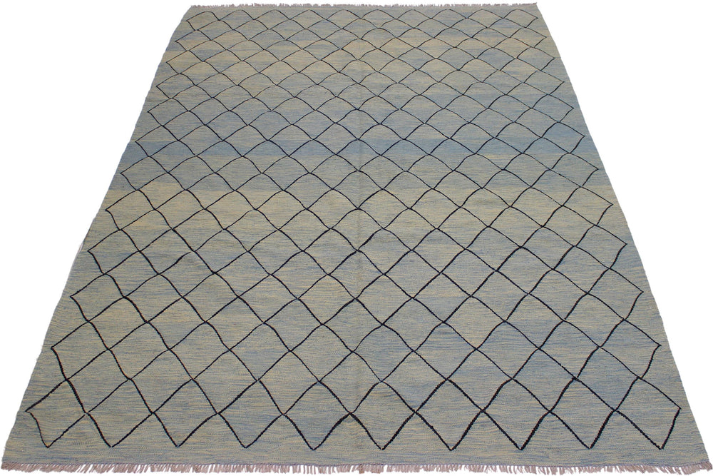 handmade Modern Kilim Lt. Blue Black Hand-Woven RECTANGLE 100% WOOL area rug 8' x 10'