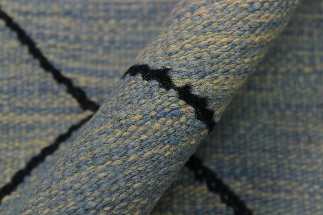 Flat Weave Kilim Antique Navaho Vintage handmade Modern Kilim Lt. Blue Black Hand-Woven Rectangle 100% Wool Area Rug 8x10 