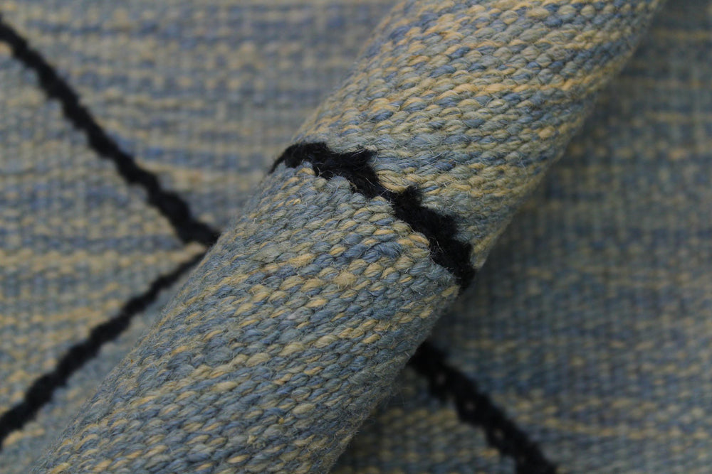 handmade Modern Kilim Lt. Blue Black Hand-Woven RECTANGLE 100% WOOL area rug 8' x 10'