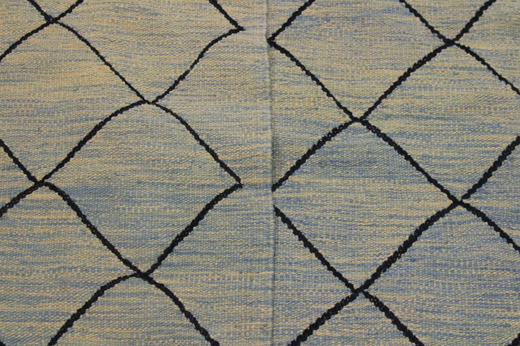 Flat Weave Kilim Antique Navaho Vintage handmade Modern Kilim Lt. Blue Black Hand-Woven Rectangle 100% Wool Area Rug 8x10 