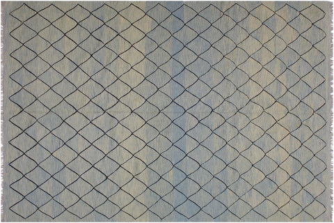 handmade Modern Kilim Lt. Blue Black Hand-Woven RECTANGLE 100% WOOL area rug 8' x 10'