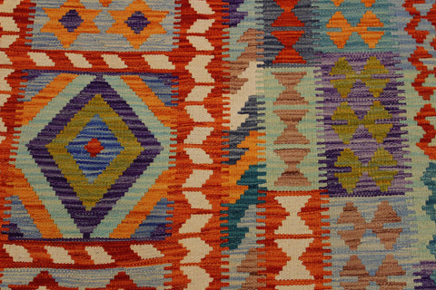 handmade Geometric Kilim Rust Blue Hand-Woven RECTANGLE 100% WOOL area rug 7 x 10