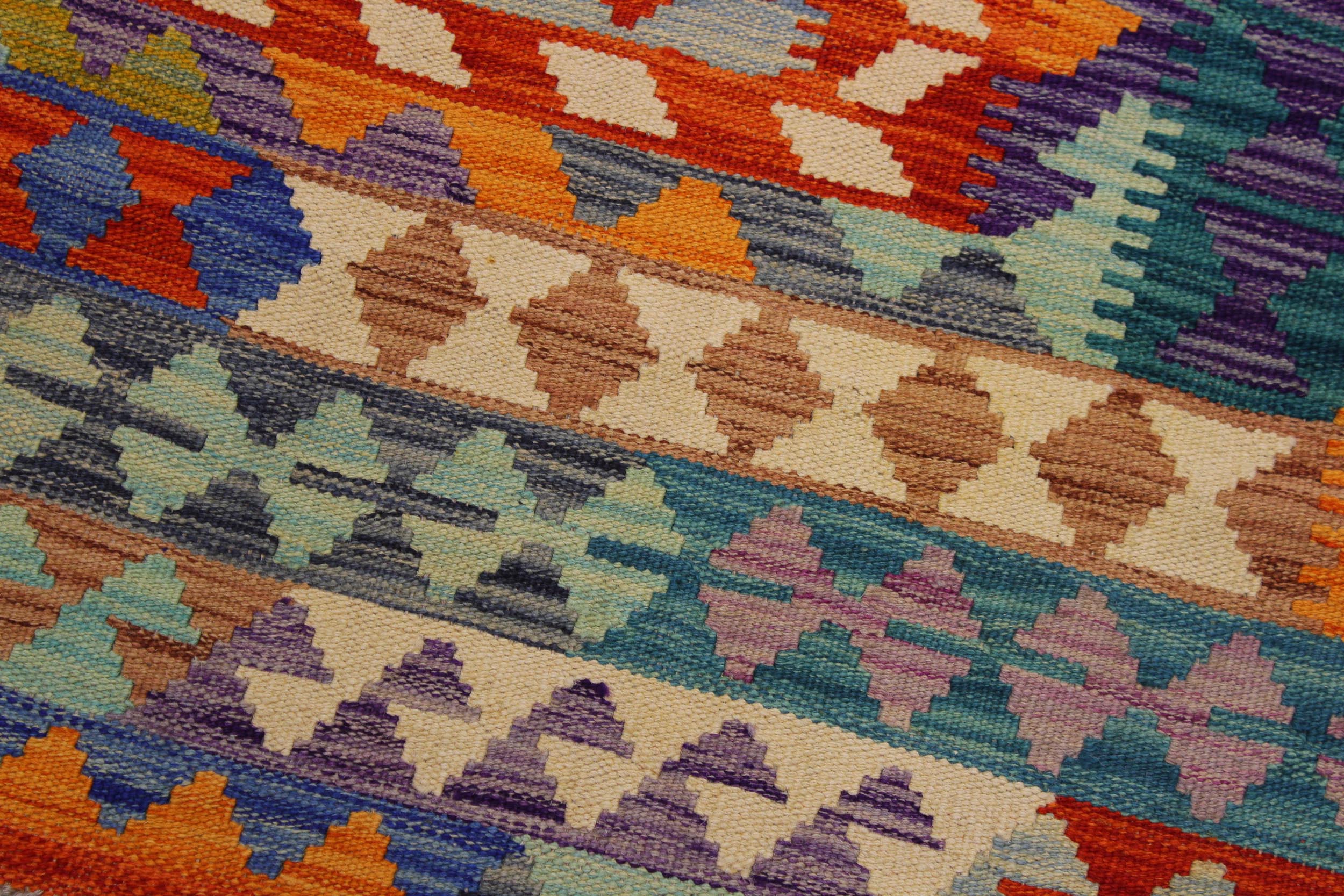 handmade Geometric Kilim Rust Blue Hand-Woven RECTANGLE 100% WOOL area rug 7 x 10