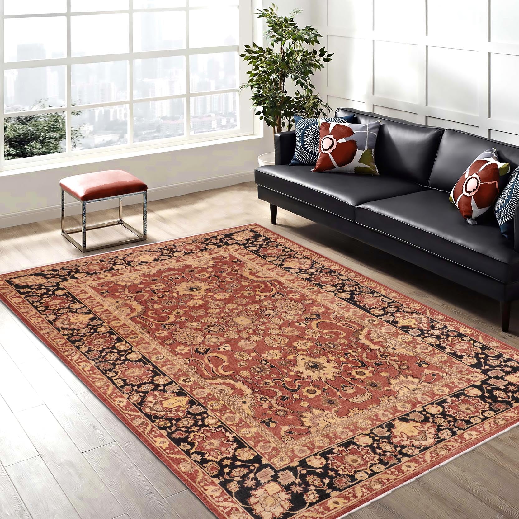 handmade Traditional Kafkaz Rust Blue Hand Knotted RECTANGLE 100% WOOL area rug 10' x 14'