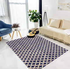 handmade Geometric Moroccan Hi Blue Ivory Hand Knotted RECTANGLE 100% WOOL area rug 5' x 7'