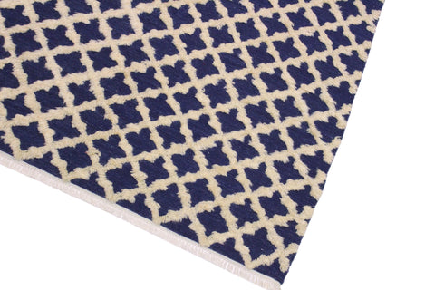 handmade Geometric Moroccan Hi Blue Ivory Hand Knotted RECTANGLE 100% WOOL area rug 5' x 7'