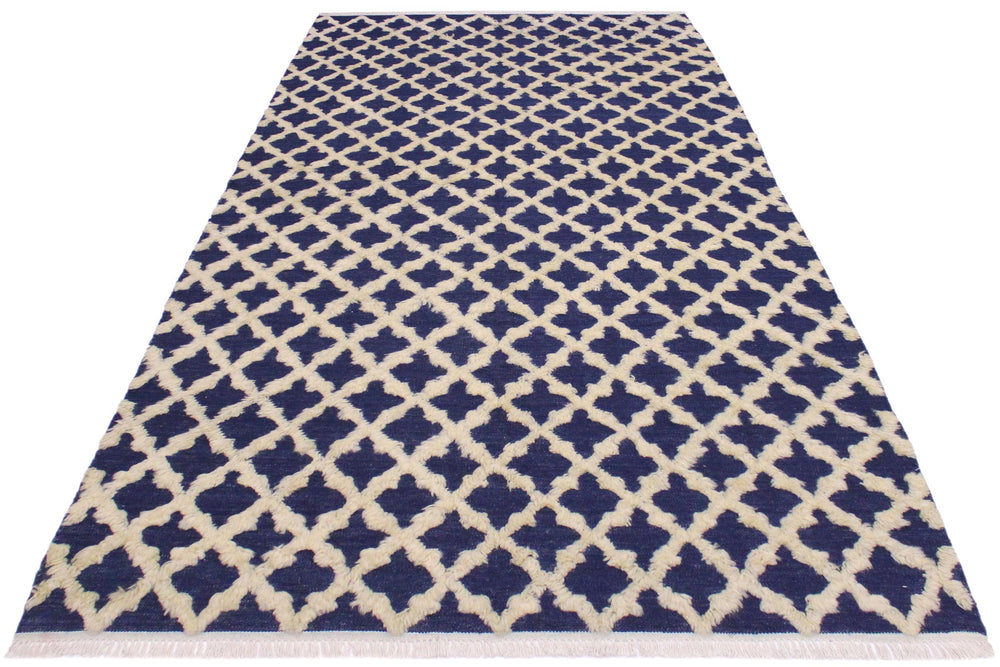 handmade Geometric Moroccan Hi Blue Ivory Hand Knotted RECTANGLE 100% WOOL area rug 5' x 7'
