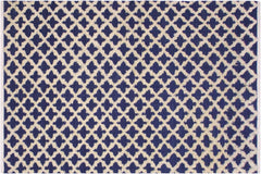 handmade Geometric Moroccan Hi Blue Ivory Hand Knotted RECTANGLE 100% WOOL area rug 4' x 6'