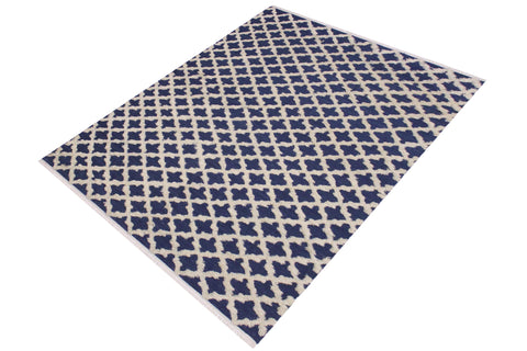 handmade Geometric Moroccan Hi Blue Ivory Hand Knotted RECTANGLE 100% WOOL area rug 6' x 9'