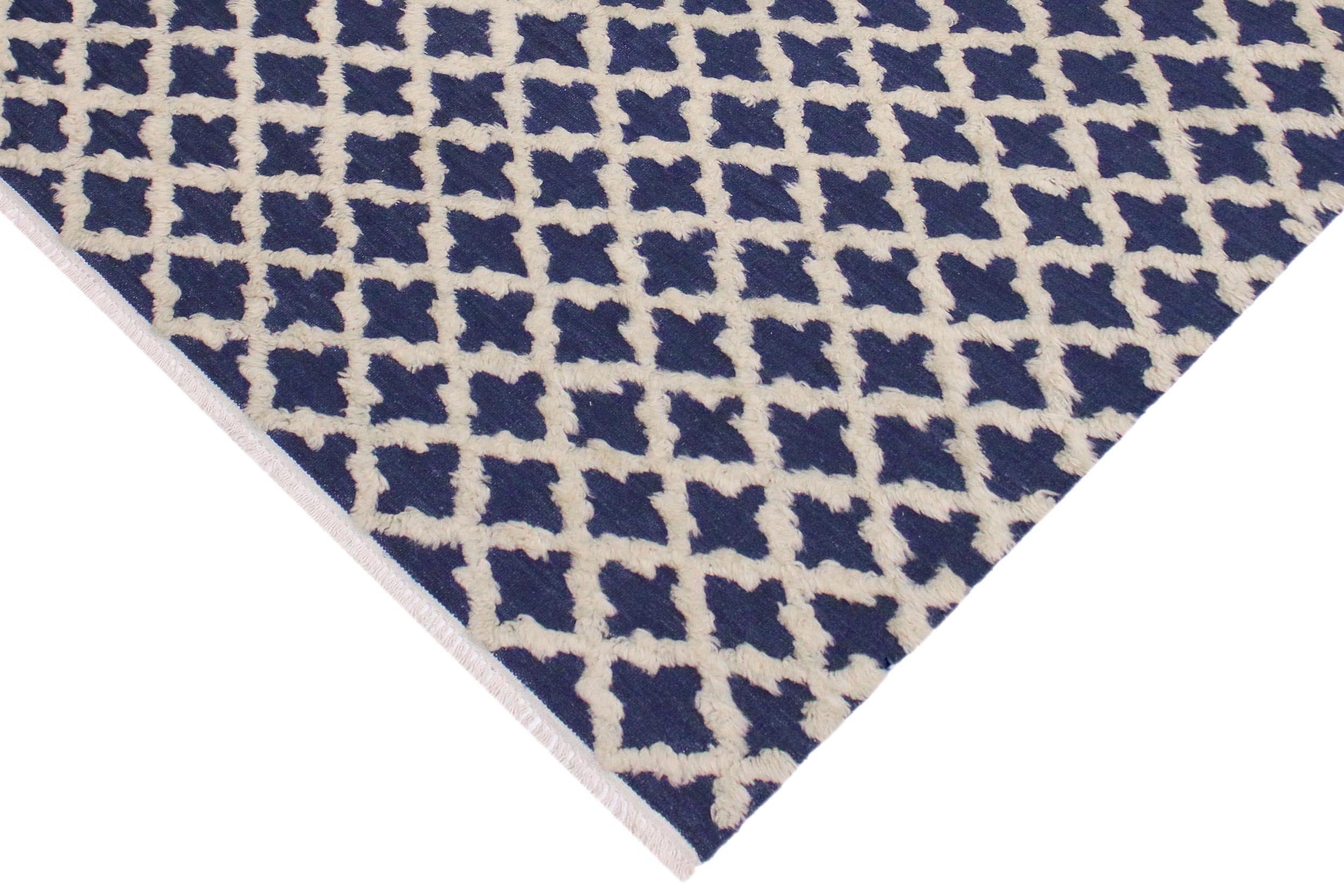 handmade Geometric Moroccan Hi Blue Ivory Hand Knotted RECTANGLE 100% WOOL area rug 6' x 9'