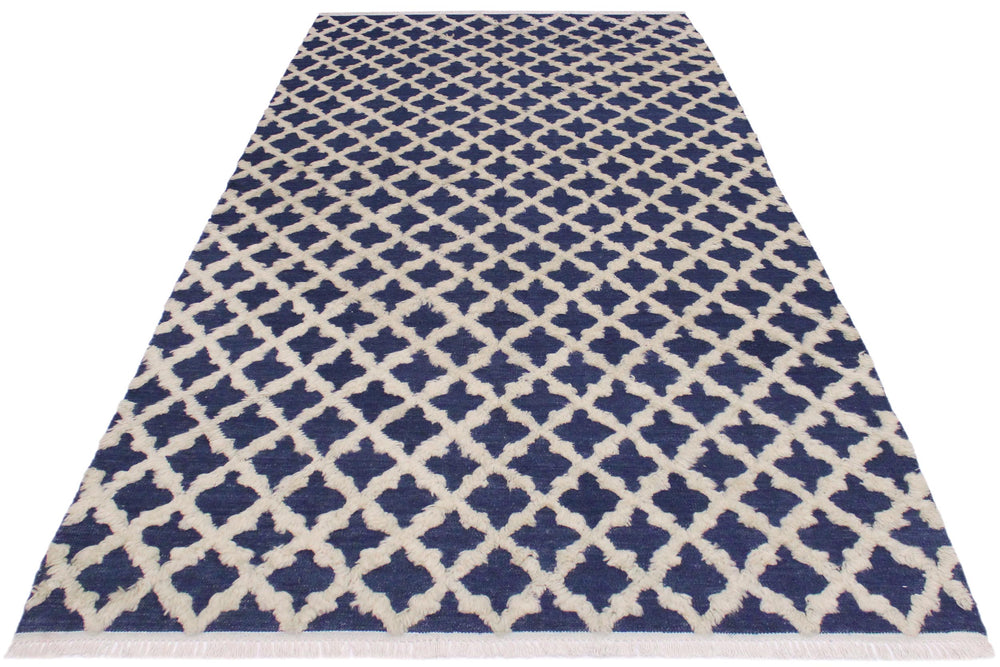 handmade Geometric Moroccan Hi Blue Ivory Hand Knotted RECTANGLE 100% WOOL area rug 6' x 9'