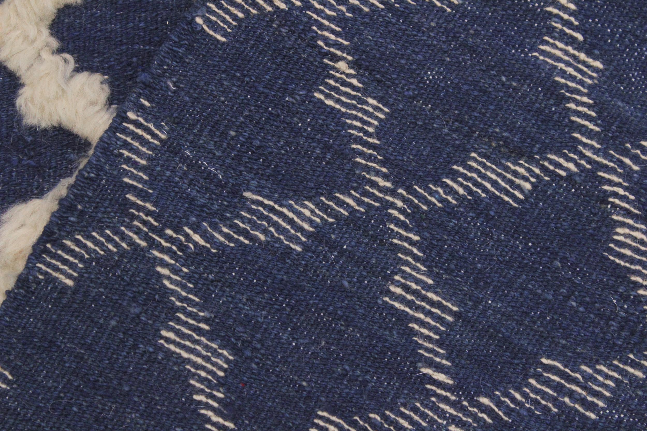 handmade Geometric Moroccan Hi Blue Ivory Hand Knotted RECTANGLE 100% WOOL area rug 6' x 9'