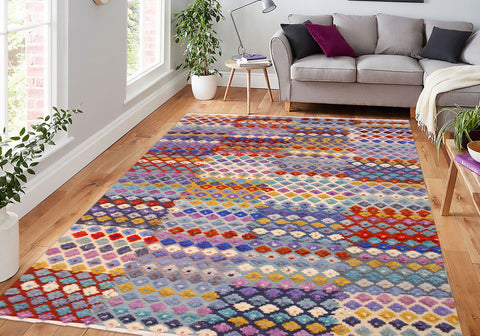 handmade Geometric Moroccan Hi Ivory Gray Hand Knotted RECTANGLE 100% WOOL area rug 9' x 12'