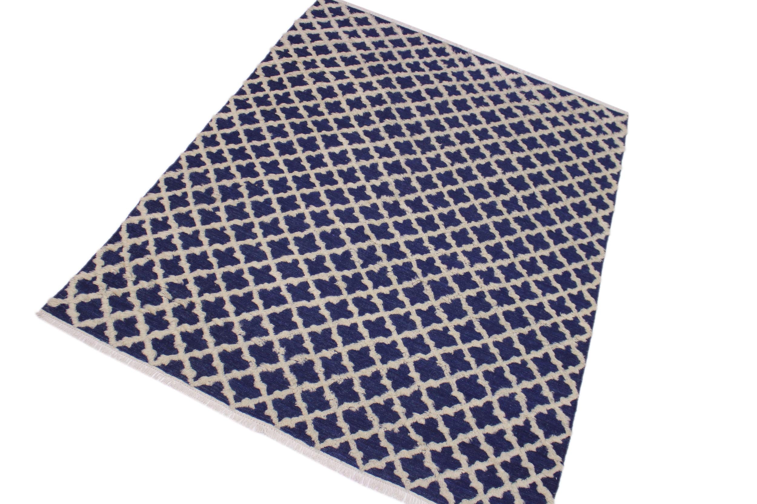 handmade Geometric Moroccan Hi Blue Ivory Hand Knotted RECTANGLE 100% WOOL area rug 10' x 12'