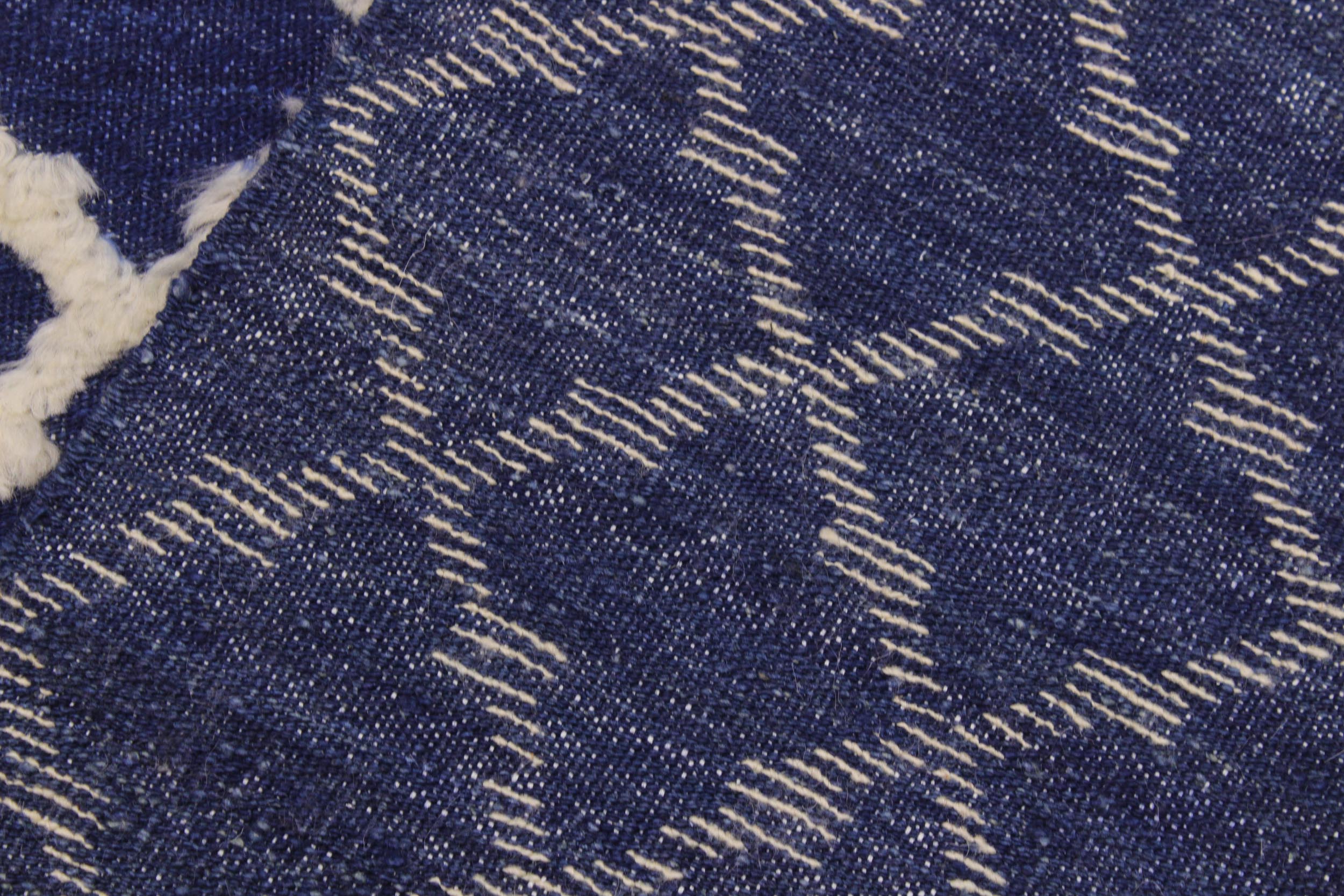handmade Geometric Moroccan Hi Blue Ivory Hand Knotted RECTANGLE 100% WOOL area rug 10' x 12'