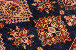 handmade Geometric Super Kazak Blue Beige Hand Knotted RECTANGLE 100% WOOL area rug 9' x 12'