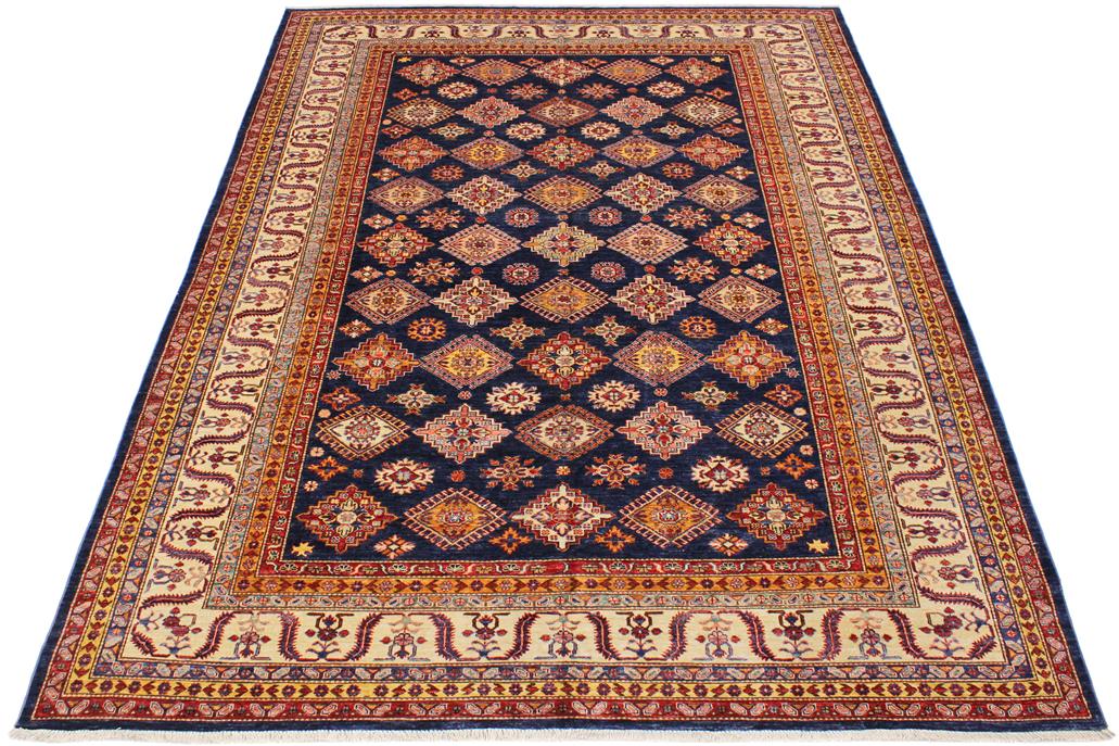 handmade Geometric Super Kazak Blue Beige Hand Knotted RECTANGLE 100% WOOL area rug 9 x 12