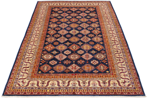 handmade Geometric Super Kazak Blue Beige Hand Knotted RECTANGLE 100% WOOL area rug 9' x 12'