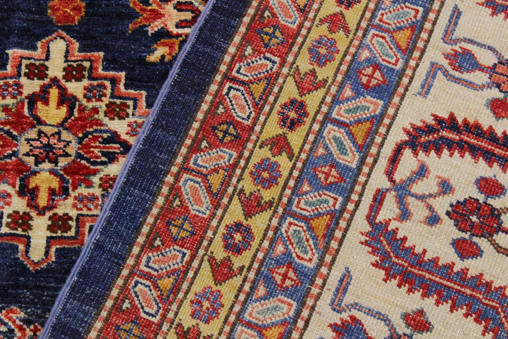 handmade Geometric Super Kazak Blue Beige Hand Knotted RECTANGLE 100% WOOL area rug 9 x 12