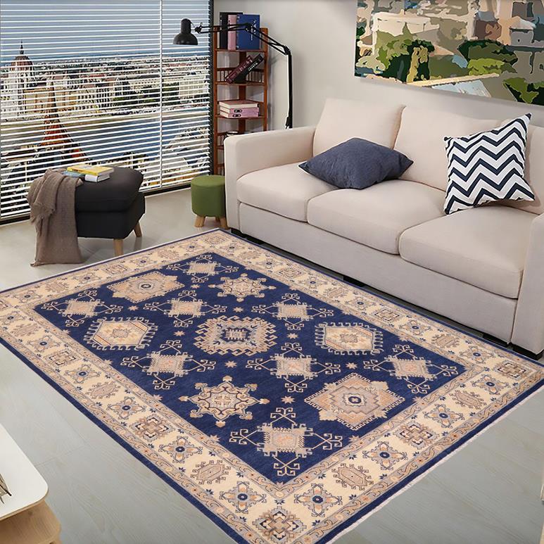 handmade Traditional Kafkaz Blue Beige Hand Knotted RECTANGLE 100% WOOL area rug 10 x 13