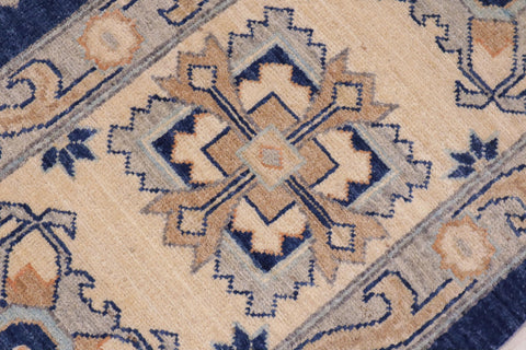 handmade Geometric Kafkaz Blue Beige Hand Knotted RECTANGLE 100% WOOL area rug 10' x 13'