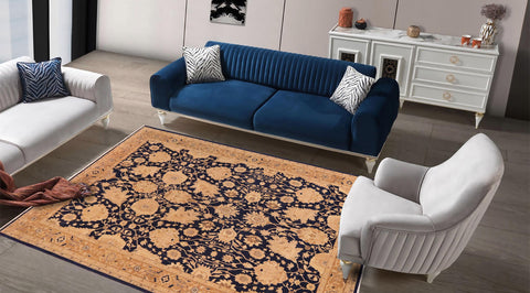 handmade Transitional Kafkaz Blue Brown Hand Knotted RECTANGLE 100% WOOL area rug 10' x 13'