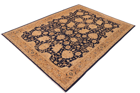 handmade Transitional Kafkaz Blue Brown Hand Knotted RECTANGLE 100% WOOL area rug 10' x 13'