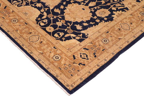 handmade Transitional Kafkaz Blue Brown Hand Knotted RECTANGLE 100% WOOL area rug 10' x 13'