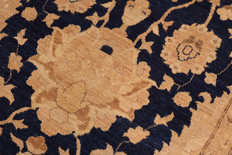 handmade Transitional Kafkaz Blue Brown Hand Knotted RECTANGLE 100% WOOL area rug 10' x 13'