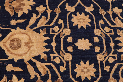 handmade Transitional Kafkaz Blue Brown Hand Knotted RECTANGLE 100% WOOL area rug 10' x 13'