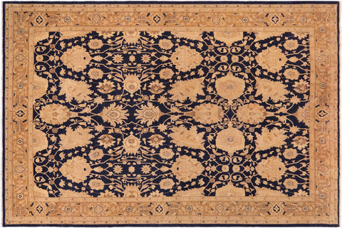 handmade Transitional Kafkaz Blue Brown Hand Knotted RECTANGLE 100% WOOL area rug 10' x 13'