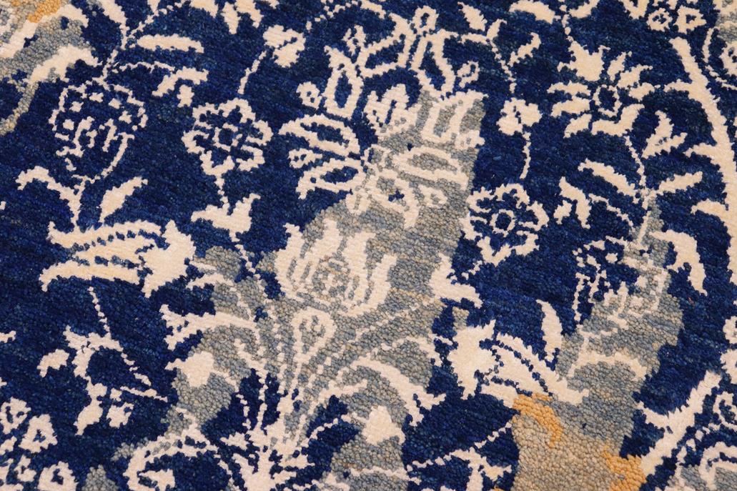 handmade Modern Kafkaz Blue Beige Hand Knotted RECTANGLE WOOL&SILK area rug 8 x 10