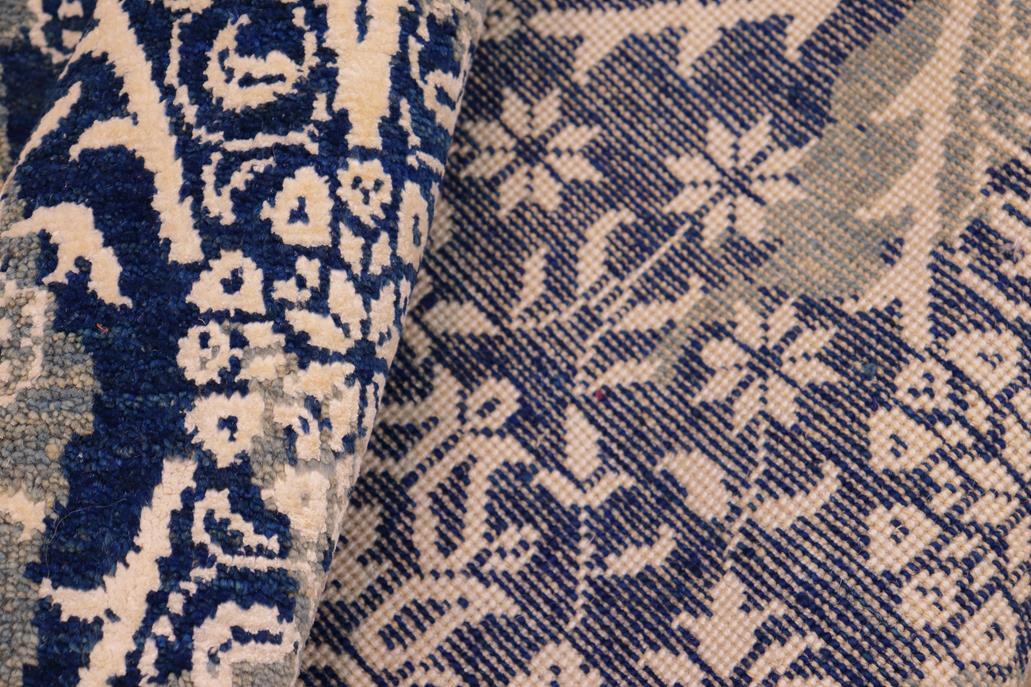 handmade Modern Kafkaz Blue Beige Hand Knotted RECTANGLE WOOL&SILK area rug 8 x 10