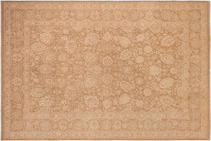 10x14 hand knotted transitional wool rug in brown and beige - Chic Gayle