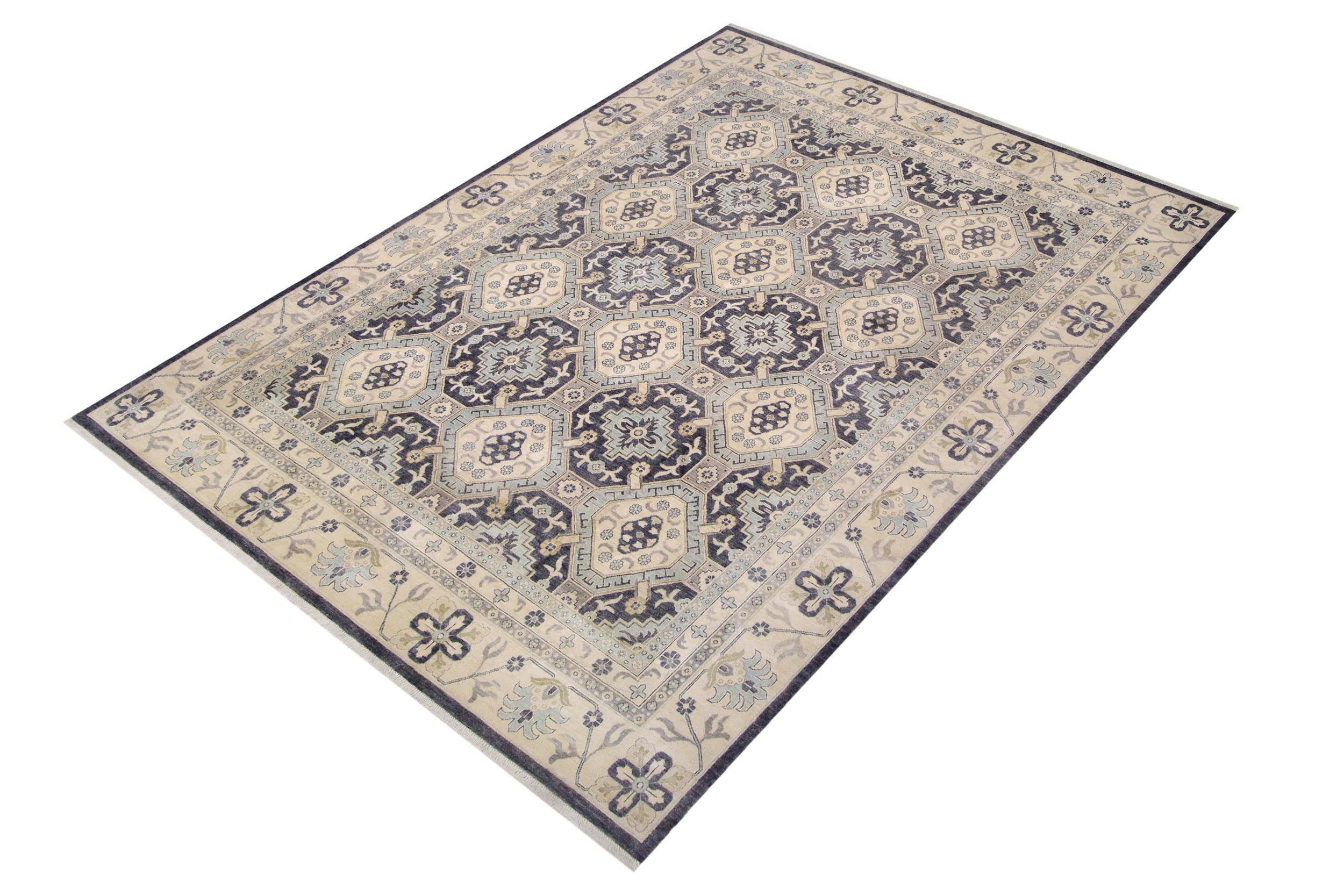 handmade Transitional Kafkaz Drk. Gray Ivory Hand Knotted RECTANGLE 100% WOOL area rug 12' x 14'