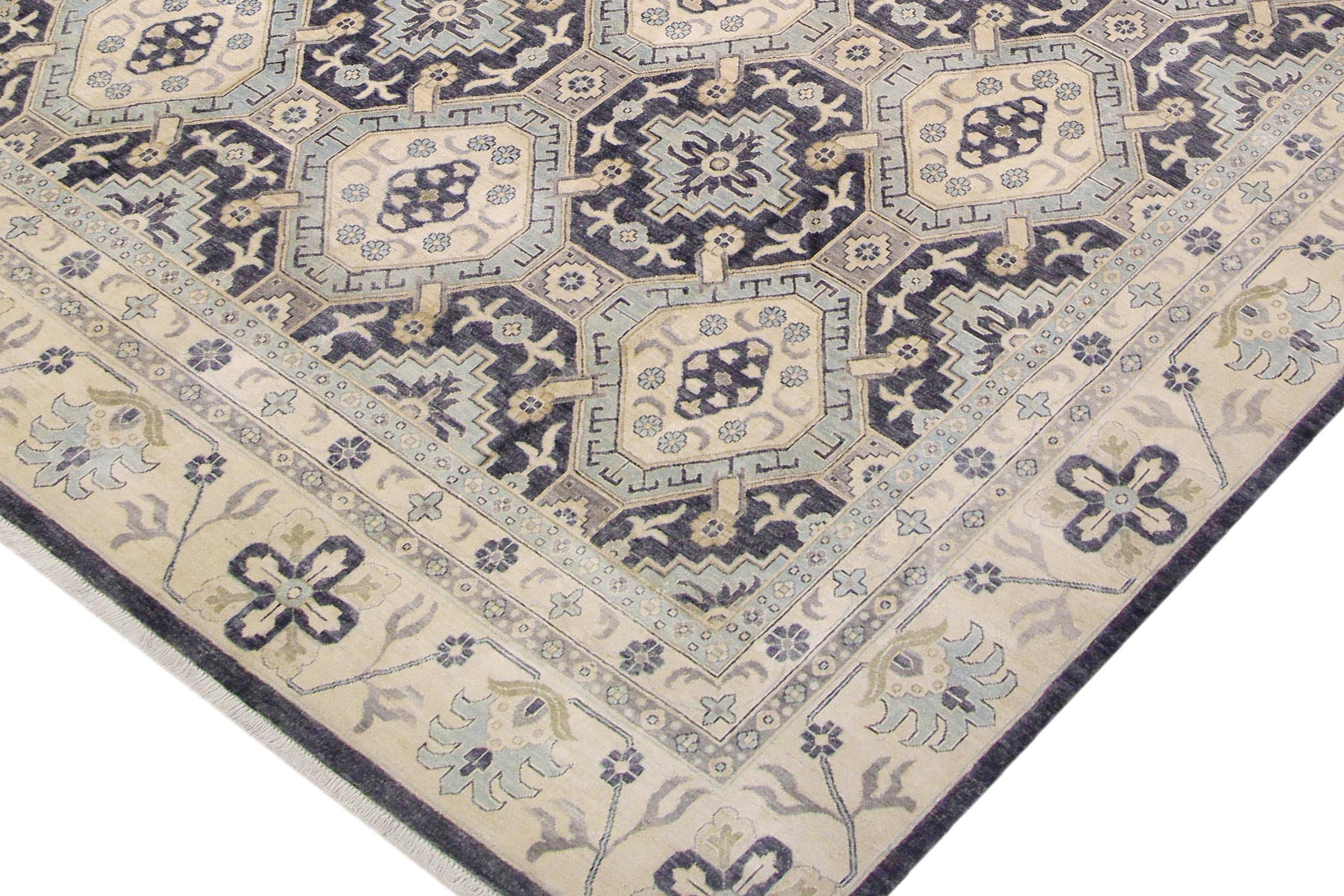 handmade Transitional Kafkaz Drk. Gray Ivory Hand Knotted RECTANGLE 100% WOOL area rug 12' x 14'