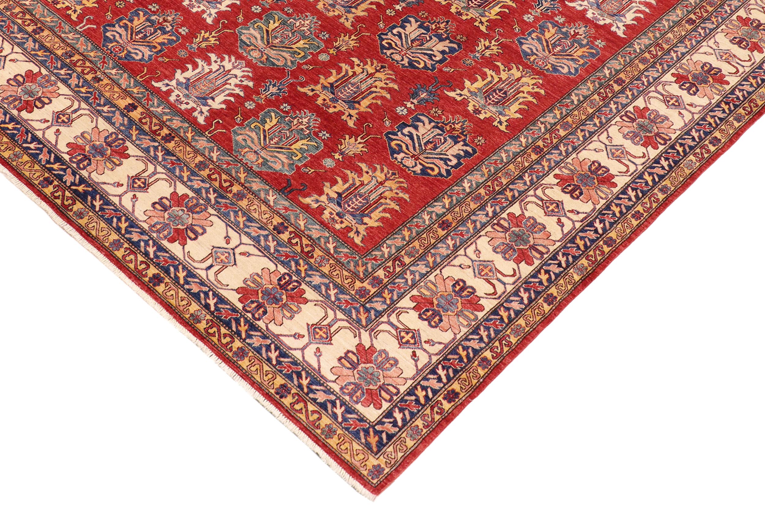 handmade Geometric Super Kazak Red Beige Hand Knotted RECTANGLE 100% WOOL area rug 10' x 14'