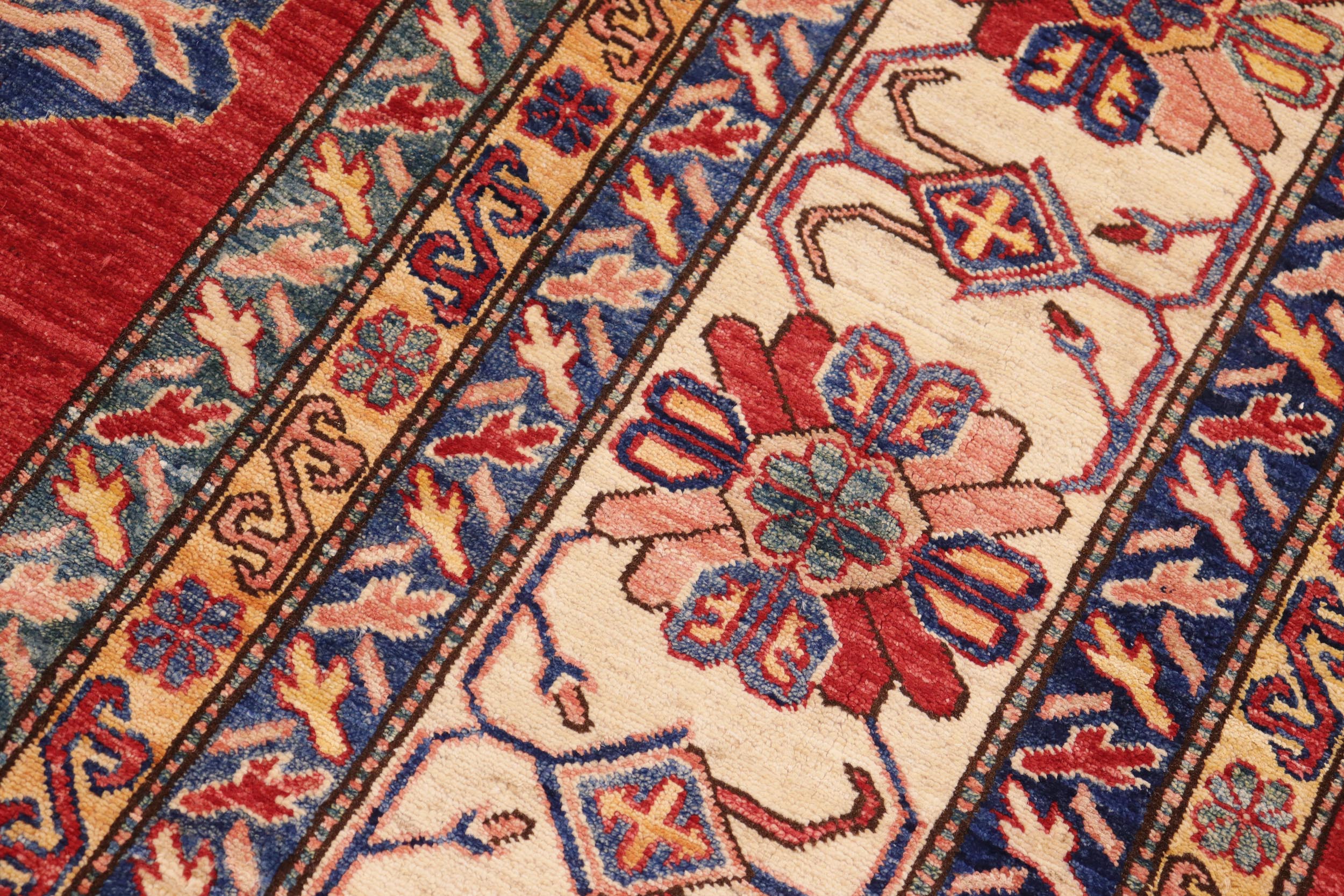 handmade Geometric Super Kazak Red Beige Hand Knotted RECTANGLE 100% WOOL area rug 10' x 14'